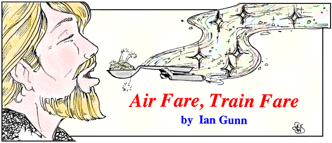 'Air Fare, Train Fare' by Ian Gunn; title illo by Diana 
  Harlan Stein