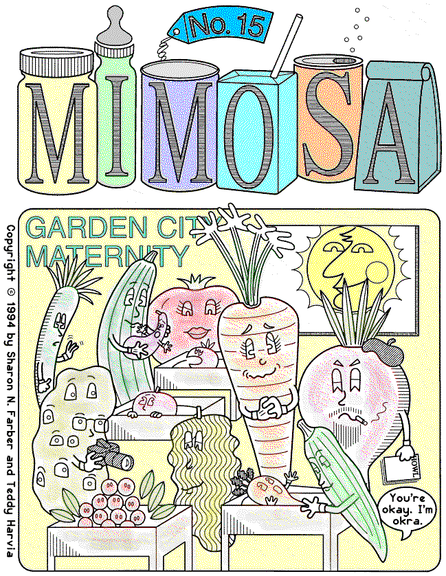 Mimosa 15 front cover by Sharon Farber and Teddy Harvia
